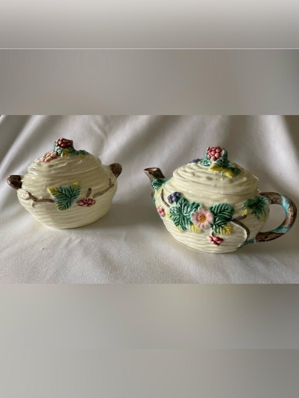 Lidded Sugar Bowl and Creamer with Berries Haldon Group Crafted Japan Beautiful